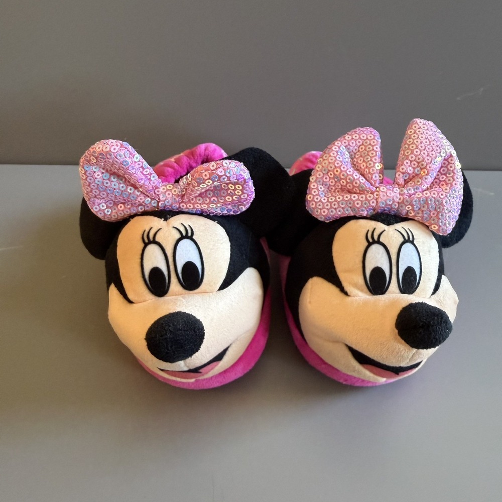 Disney Jr. Minnie Mouse Toddler Girl Bedroom Slippers Pink Sparkle Size L (9/10)